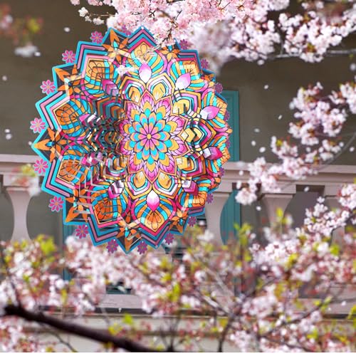 Metal Wind Spinner, Mandala Lotus Wind Spinners, Mandala Gift - color: Mandala Lotus