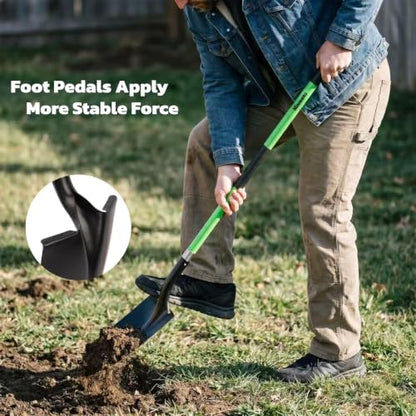 56 Inch Heavy Duty Round Point Digging Shovel with Green Fiberglass Handle