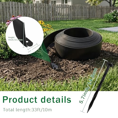 4" x 33FT Plastic Landscape Edging Border with 30 Spikes for Garden