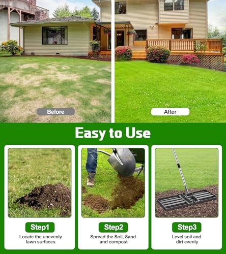 Lawn Leveling Rake 30x10, 6.2FT Heavy Duty Yard Leveler for Dirt & Soil