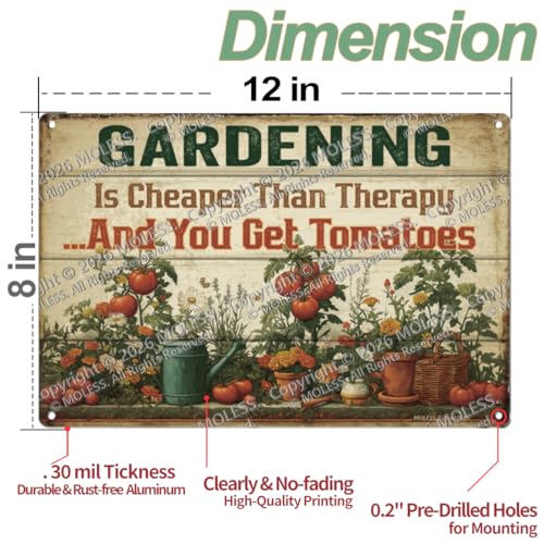 12x8″ Gardening Sign, Funny Garden Decor, Cheaper Than Therapy, 2685 - style: Therapy & Get Tomatoes