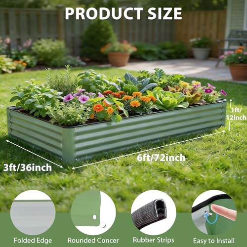 2 Pack 6x3x1 FT Galvanized Raised Garden Bed, Green - size: 6x3x1 (Pack of 2)