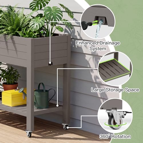 Fancyango Raised Garden Bed with Wheels 33.7" H -Medium Gray - color: Medium Gray, size: 33.7"H