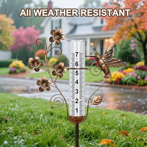 shumi Rain Gauge Outdoor, 7" Hummingbird Rain Gauge for Garden Decor