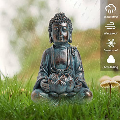 TERESA'S COLLECTIONS Meditating Buddha Solar Resin Garden Statue 7.1" - size: Medium
