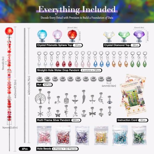16in Extra Long Beaded Garden Stakes kit, 306Pcs DIY Fairy Wand - color: Multiple Colors