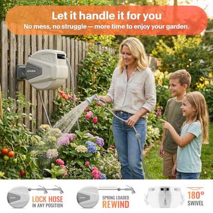 Ayleid Retractable Rubber Hybrid Garden Hose Reel, 1/2"x65ft Wall Mount - color: Light Gray, size: 65FT