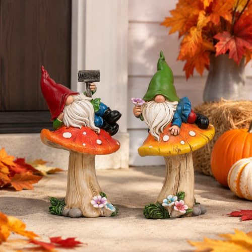 TERESA'S COLLECTIONS Set of 2 Cute Fall Gnomes Garden Decor for Yard 7" - size: Large