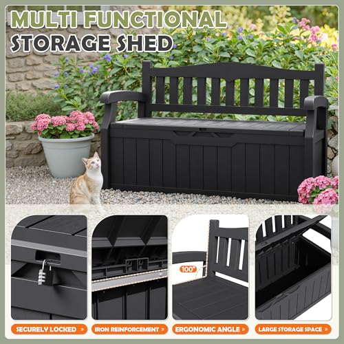 Homall 75 Gallon Outdoor Storage Benches Lockable Deck Box Waterproof - color: Black