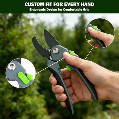 Pruning Shears for Gardening, 8.4" Bypass & 7" Straight Garden Shears – Sharp SK5 Steel Blade, Gardening Shears & Garden Snips for Trimming Flowers, Branches, Fruits(Grey Black, Black) - color: Grey Black