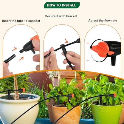 32Sets Irrigation Dripper Kit-Adjustable Water Drip Emitter & Support Stake