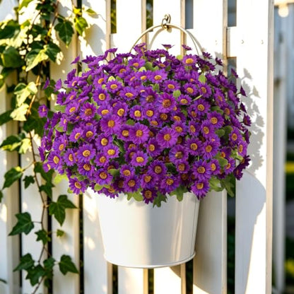 Artificial Daisy Mums for Outdoors, 12 PCS Fall Flowers, Purple - color: Purple