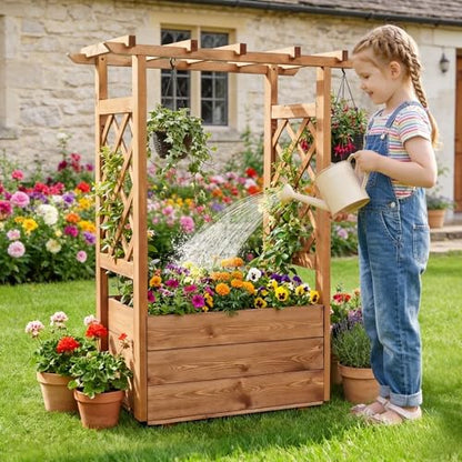 Happygrill Raised Garden Bed with Trellis & Hanging Roof - size: 31” x 16” x 41”