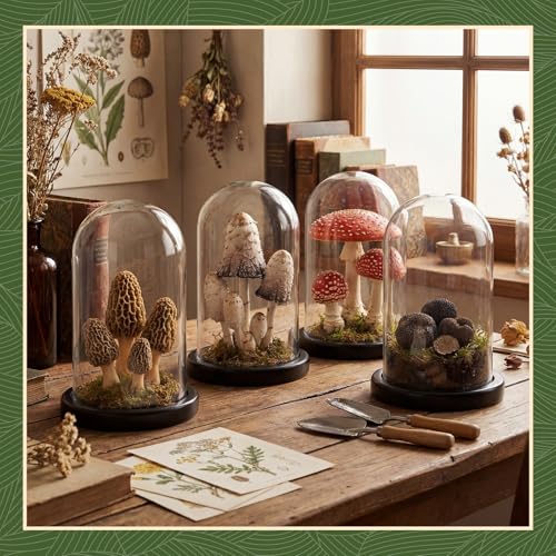 Suclain 4Pc Glass Dome Cloche with Wood Base, Black, 6.7" X 3.8" - color: Black, size: 6.7" X 3.8"
