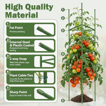 6 Pack 48 Inch Tomato Cages for Garden Plant Supports