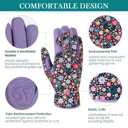 Gardening Gloves for Women, Breathable Leather Garden Gloves,Gardening Gift - color: Purple - Flower