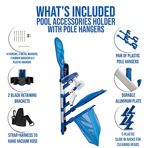 Swimming Pool Accessories Holder, Fence Hooks for Pool Equipment Organizer, Pool tool storage rack for Pool Skimmer Pole Hanger Pool Maintenance Vacuum hose Storage Pool Hooks for Poles
