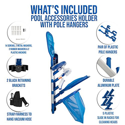 Swimming Pool Accessories Holder, Fence Hooks for Pool Equipment Organizer, Pool tool storage rack for Pool Skimmer Pole Hanger Pool Maintenance Vacuum hose Storage Pool Hooks for Poles