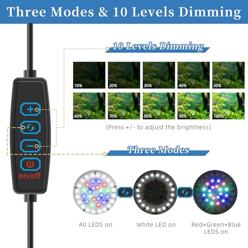 DaToo Mini Clip On Aquarium Light 7W Dimmable Small Fish Tank Light USB Moving Lamp with White Red Blue Green LED for 1 to 3 Gallon Tanks - size: Clip Light With Dimmer