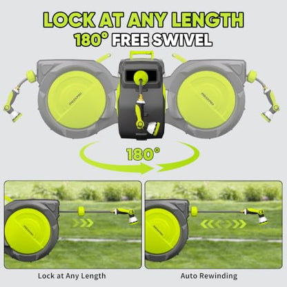 75 FT 5/8" Retractable Garden Hose Reel, Wall Mount - color: Upgrade-green, size: 75FT-5/8"