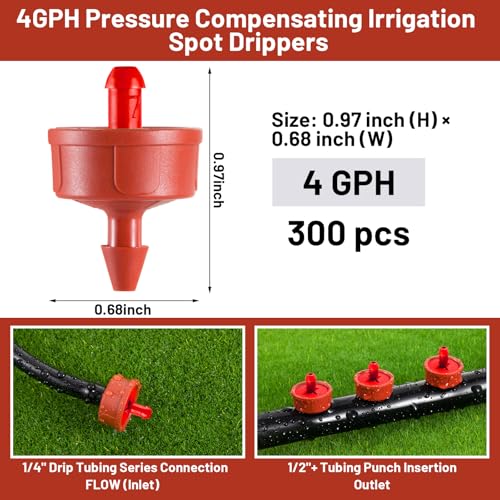 300pcs 4Gph Pressure Compensating Drippers for Drip Irrigation - size: 4 GPH 300PCS