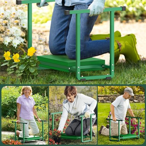 Garden Kneeler and Seat, 10.2" Stable and Save Anti-Tipping with Handle - color: Grey