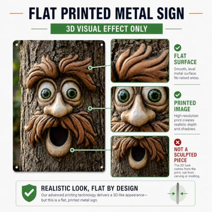 8x12 Inch Tree Face Metal Sign, Flat Printed 2D Wall Art with 3D Effect - color: Happy Tree Face