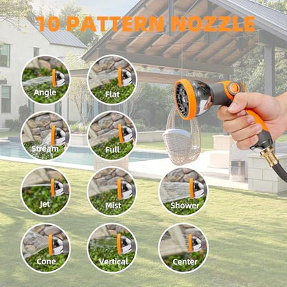 Retractable Garden Hose Reel, 1/2 inch x 65 ft Water Hose Reel Wall Mounted, Any Length Lock, Slow Auto-Rewind, 180°Swivel Bracket & 10 Pattern Nozzle - size: 1/2'' 65FT