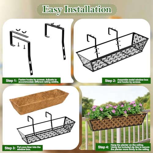 SPECILITE 24" Adjustable Metal Window Railing Planters Boxes, 2 Pack - size: 24in, style: 2Packs