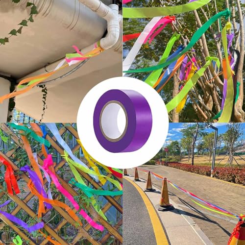 6 Pack Purple Flagging Tape, Non-Adhesive Plastic Ribbon Neon Marking Roll - color: Purple