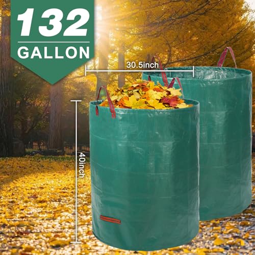 132 Gallon 3 Pack Reusable Lawn Bags for Yard & Garden - color: Green-132 Gallons