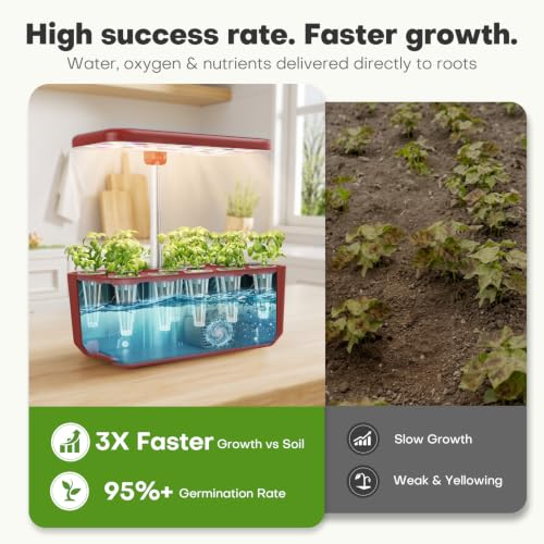 Ahopegarden Hydroponics Growing System: 10 Pods Indoor Herb Garden with LED - color: Red