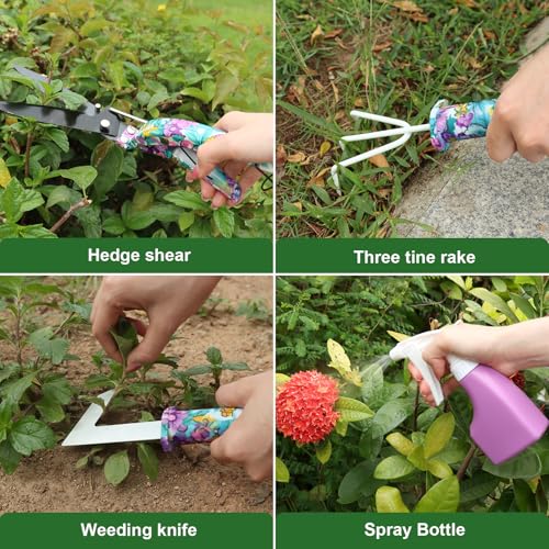 FamilyKit Gardening Tools Set,10 PC Purple Floral Garden Tool Set