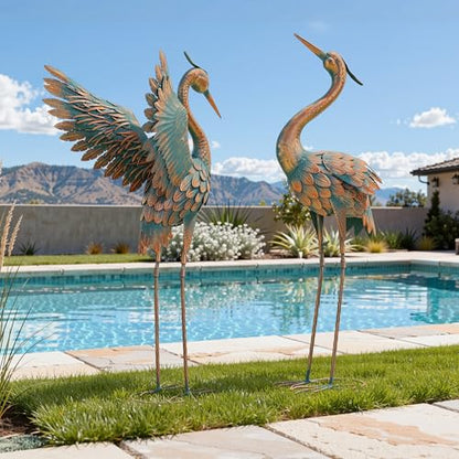 36.8" Blue Heron Garden Statue, Extra-Large Metal Cranes for Yard - color: 36" -Weathered Copper Blue