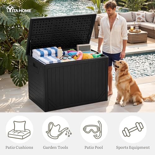 YITAHOME XXL 230 Gallon Extra Large Outdoor Deck Box - color: Black, size: 230 Gallon