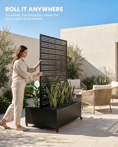 72" Dual-Box Privacy Planter with Trellis, Raised Garden Bed, Black - color: Dual Planter Box - Matte Black