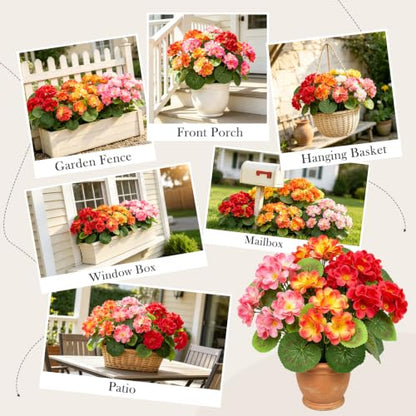 8 Bundles Artificial Geraniums,UV Resistant, Pink - color: Pink