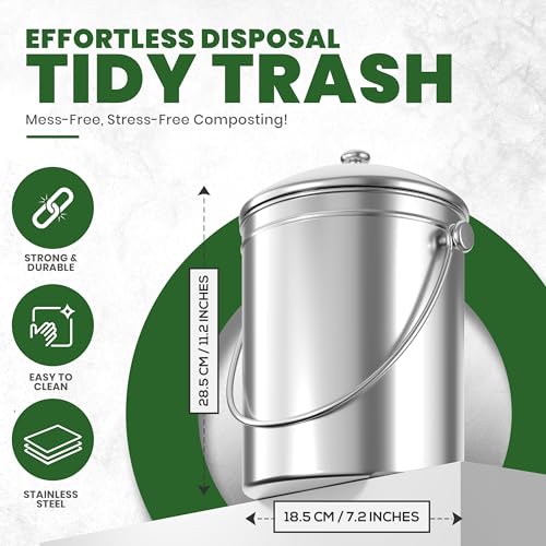 Utopia Kitchen Countertop Compost Bin 1.3 Gallon, Stainless Steel, Silver - color: Silver, size: 1.3 Gallon (Pack of 1)