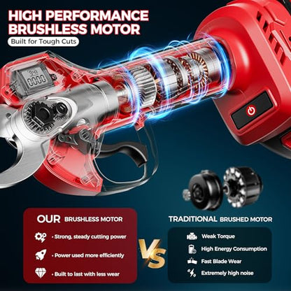 2-in-1 Electric Pruning Shears Cordless with Pole, 2.1" Cutting Diameter Pole Pruning Shears, Brushless Motor, Extra Blade, 2 * 2Ah Batteries, 2 Modes Adjustable Pruning Shears for Tree Flower - size: 2.1"