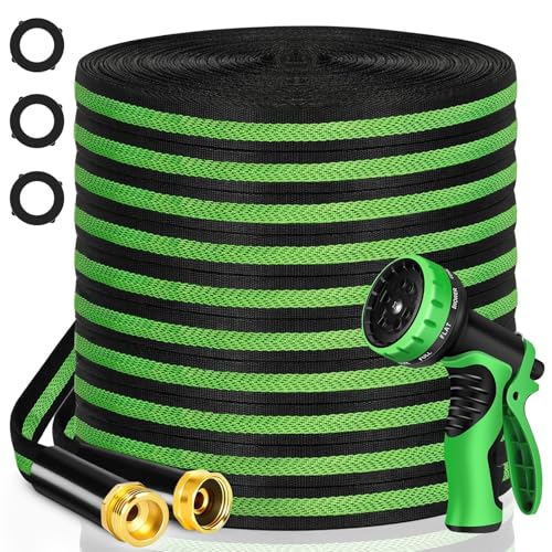 Garden Hose 100 ft Flexible Non-Expandable Water Hose Kink-Free Lightweight Leak-Proof High Pressure Durable Outdoor Portable Fabric Hoses Pipe with 3/4” Sturdy Fittings for Yard Lawn Car Wash - size: 100FT