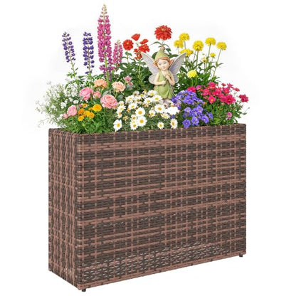 Outsunny Tall Rectangular Planter with Removable Liner PE Wicker Brown - color: Brown