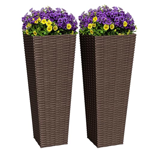 Greesum 23 Inch Tall Plastic Planters (Set of 2), Brown - color: Brown, size: 23" Height without Tray