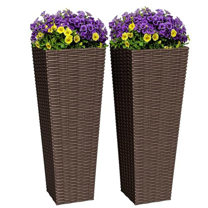 Greesum 23 Inch Tall Plastic Planters (Set of 2), Brown - color: Brown, size: 23" Height without Tray