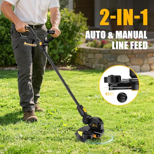 3-IN-1Cordless Weed Eater Compatible with Dewalt 20V MAX Battery, 12-Inch String Trimmer Edger & Mini Mower, 8500RPM Auto Feed Weed Wacker w/Adjustable Handle (Tool Only)