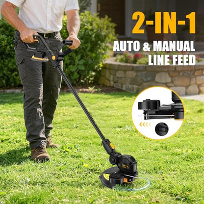 3-IN-1Cordless Weed Eater Compatible with Dewalt 20V MAX Battery, 12-Inch String Trimmer Edger & Mini Mower, 8500RPM Auto Feed Weed Wacker w/Adjustable Handle (Tool Only)