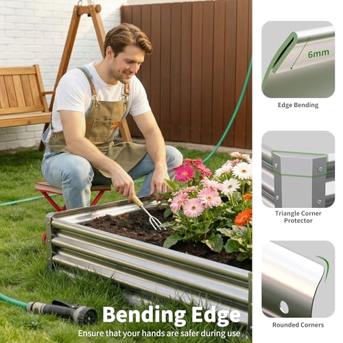 Galvanized Raised Garden Bed,Outdoor Planter Box Metal Patio Kit Planting Bed for Vegetables Flowers Herb (Galvanized, 8x4x1ft-2p) - size: 8x4x1ft-2p