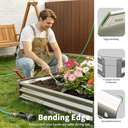 Galvanized Raised Garden Bed,Outdoor Planter Box Metal Patio Kit Planting Bed for Vegetables Flowers Herb (Galvanized, 8x4x1ft-2p) - size: 8x4x1ft-2p