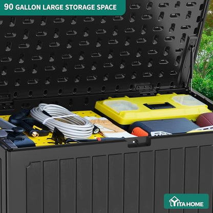 YITAHOME 90 Gallon Large Deck Box - color: Black, size: 90 Gallon