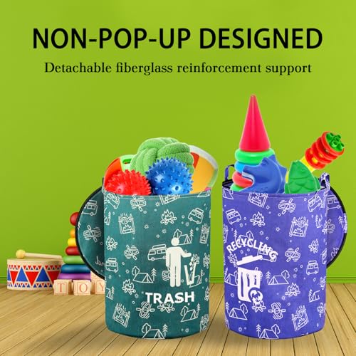 30 Gallon Collapsible Trash Can for RV Camping, Zip Lid，2Pcs - color: Green and Blue