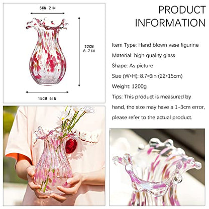 QFkris Hand Blown Glass Vase, Modern Art Flower Vase with Pink Petal Decor - color: Pink Bubble